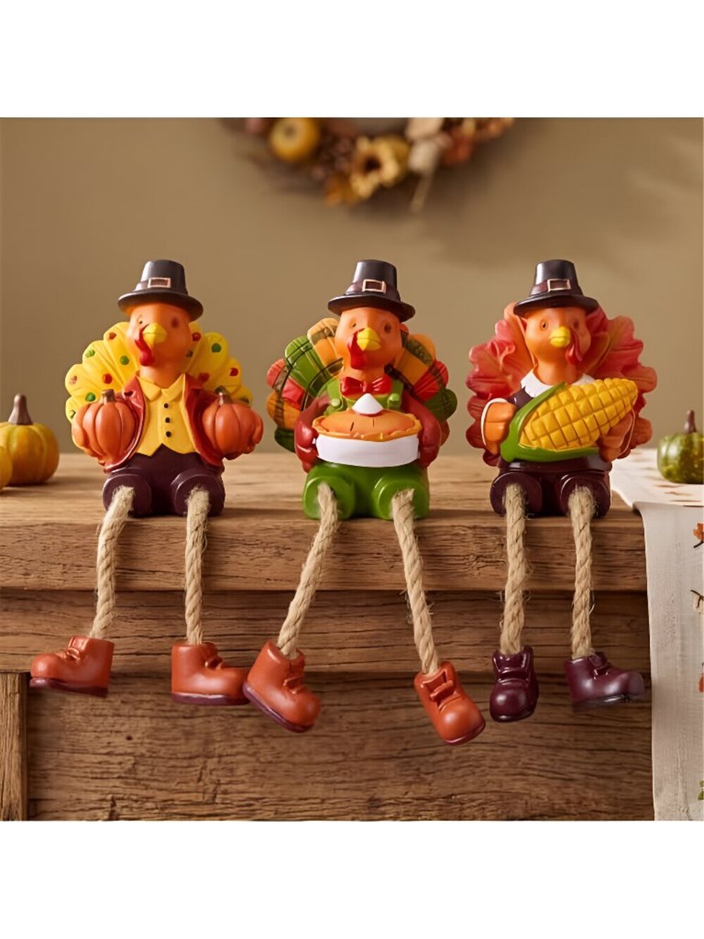 3 Pcs Thanksgiving Turkey Shelf Sitters Figurines Fall Home Decor